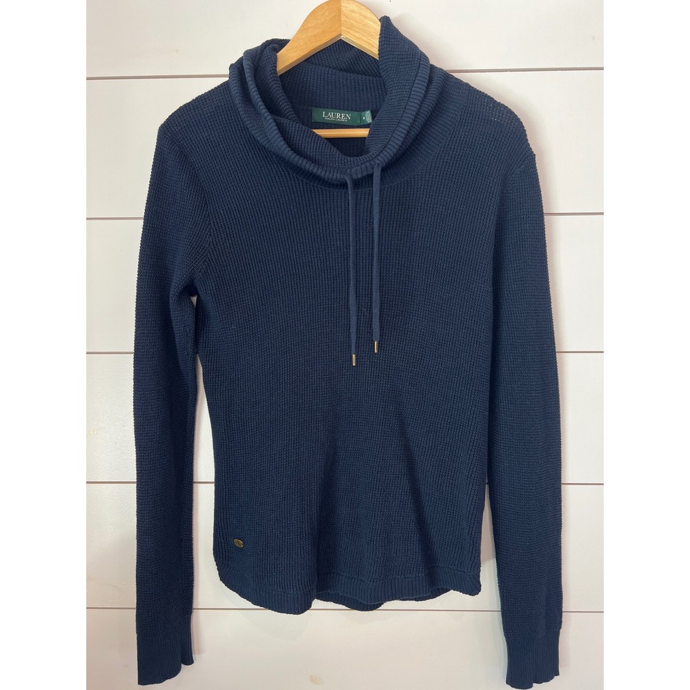 Ralph Lauren Navy Blue Waffle Knit Cotton Sweater Womens Medium quiet luxury